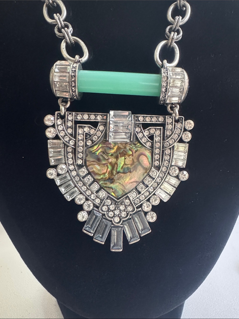 Chloe + Isabel Silver-Tone Necklace with Turquoise Bar and Abalone Heart Pendant